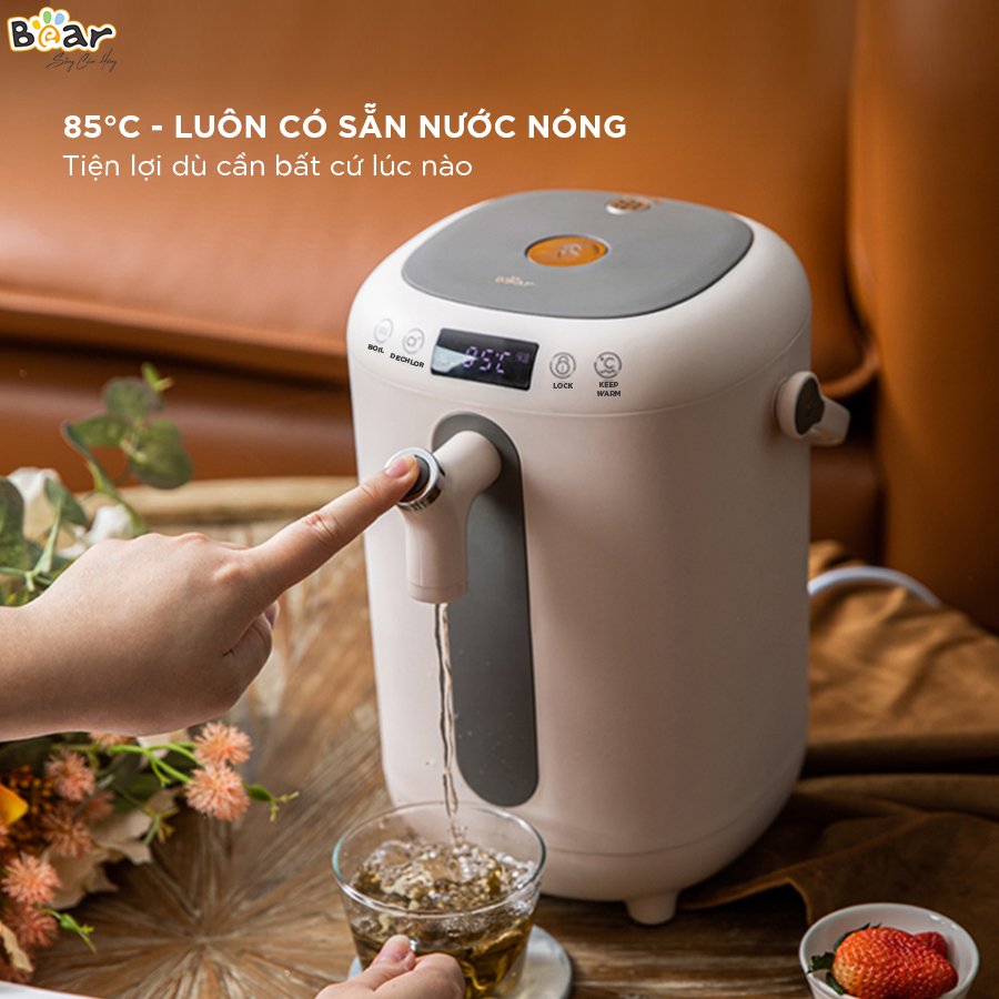 [Hàng Chính Hãng] Bình Thủy Đun Điện Giữ Nhiệt Bear KE-B30V1 – Màu Hồng, tích hợp 11 mức nhiệt và 2 chế độ đun sôi; tính năng khử clo, lớp vỏ bên trong giữ nhiệt, lớp vỏ bên ngoài cách nhiệt; có khóa nước an toàn