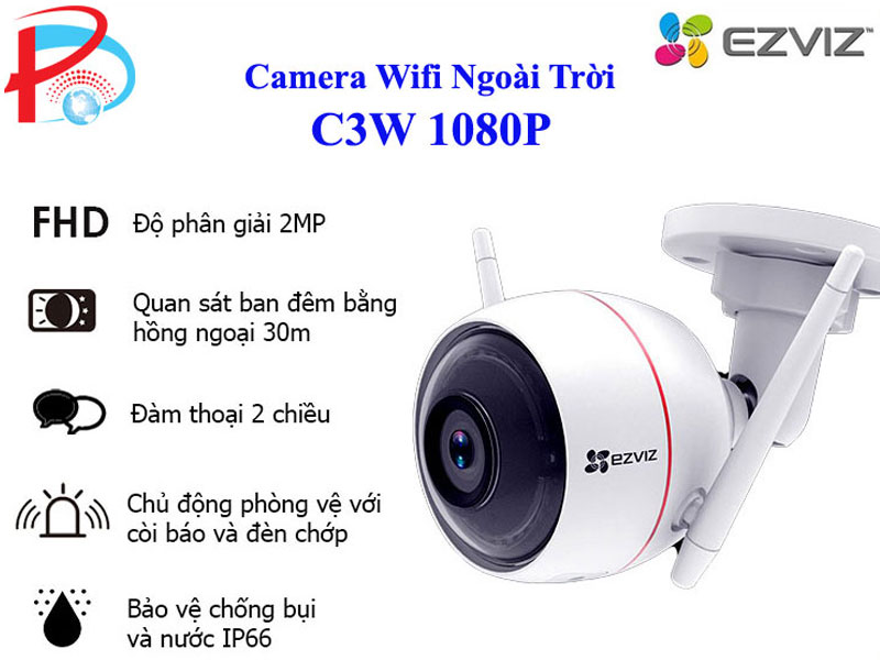 Camera Wifi Ngoài Trời EZVIZ C3W 1080P có đèn còi Báo Động, đàm thoại 2 chiều - Hàng Chính Hãng