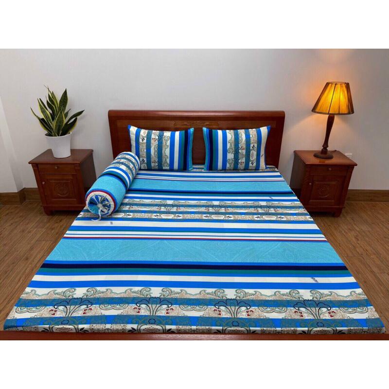 BỘ DRAP 4 MÓN SỌC NGANG XANH THUN LẠNH HÀN QUỐC 1m->1m8x2m