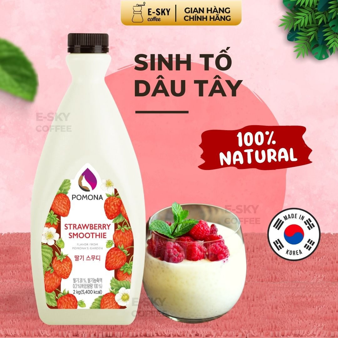 Mứt Dâu Tây Pomona Strawberry Smoothie Pha Chế Hàn Quốc Chai 2kg