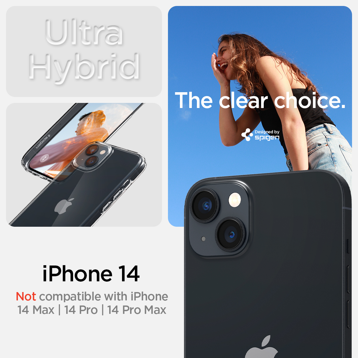 Ốp Lưng dành cho iPhone 14/ 14 Plus/ 14 Pro/ 14 Promax SPIGEN ULTRA HYBRID CRYSTAL CLEAR- Hàng Chính Hãng