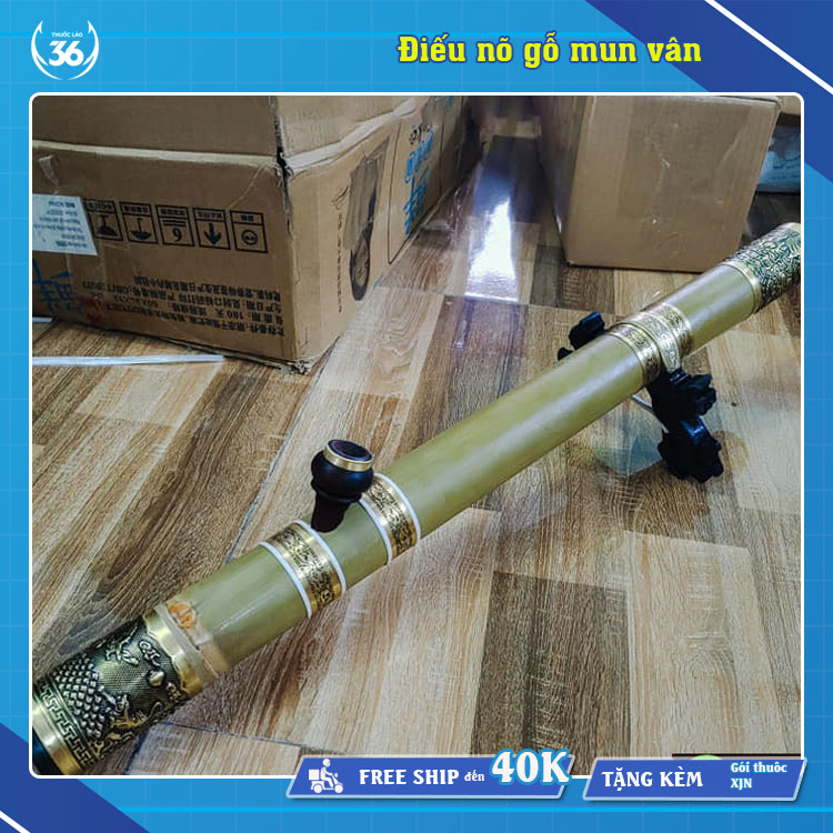 Điếu cày bọc đồng nõ gỗ mun vân