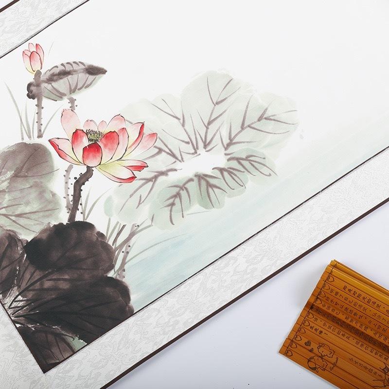 Biểu bồi lụa & giấy sinh xuyến in tranh nền dùng để viết thư pháp khổ lớn 43x115cm