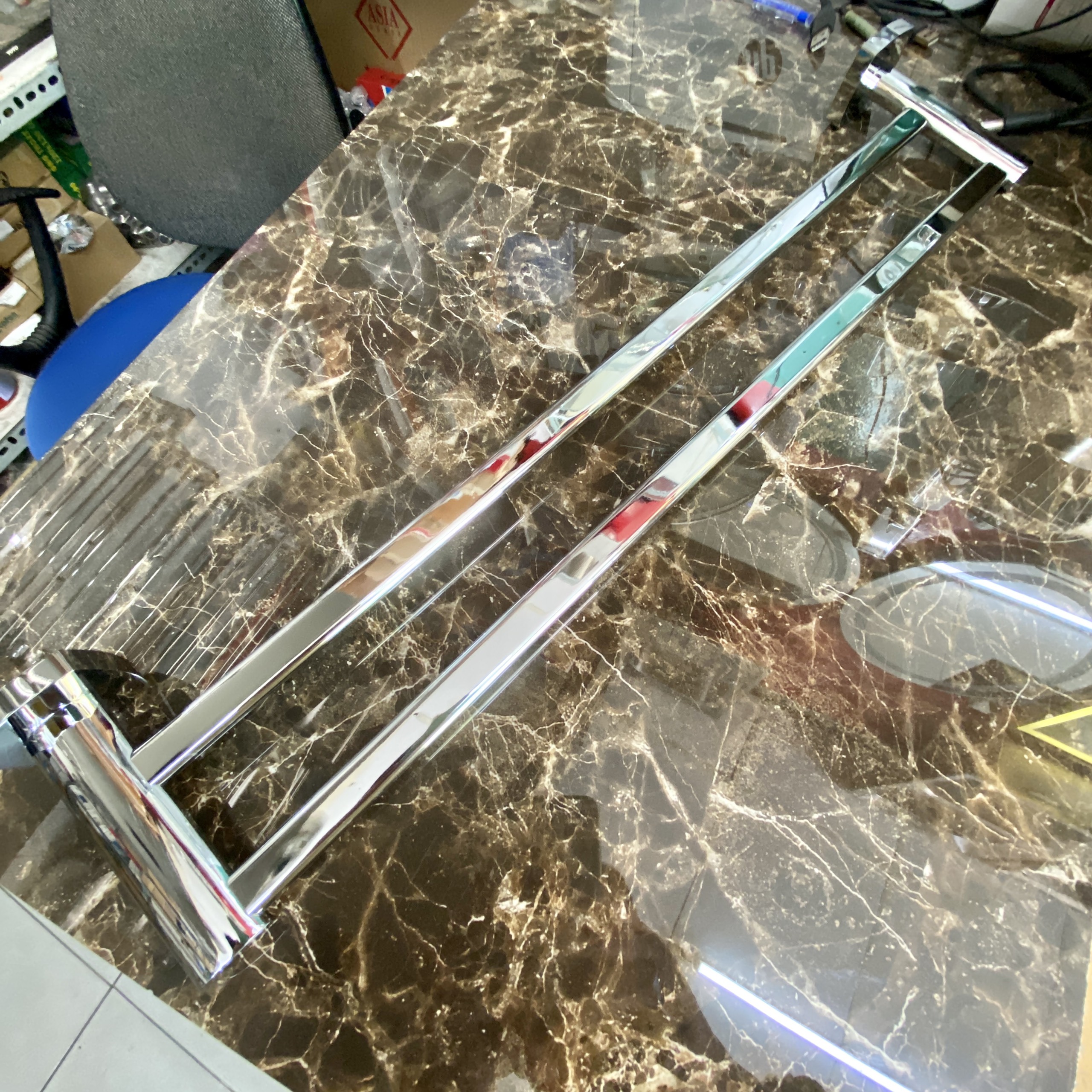 Máng khăn đôi nhà tắm inox 304 đúc đặc đánh bóng thủ công cực đẹp và sáng bóng hàng cao cấp chính hãng