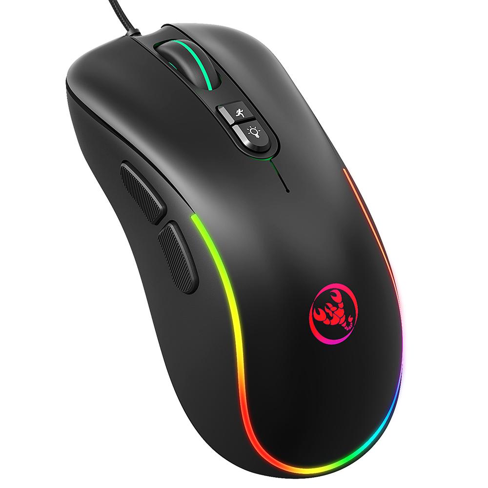 HXSJ J300 Wired Gaming Mouse Seven-key Macro Programming Mouse Six Adjustable DPI Colorful RGB Gaming Mouse Black