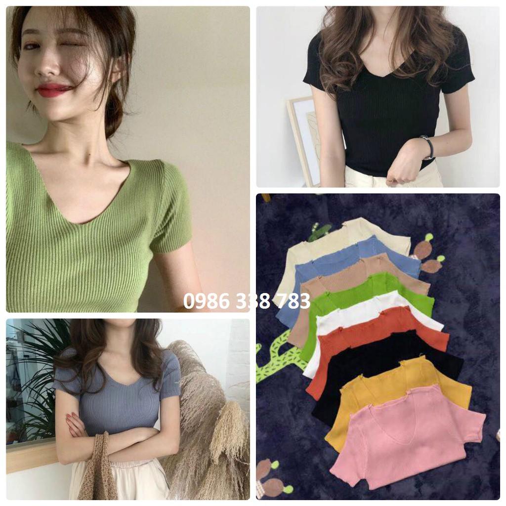 Áo len tăm cổ tim cộc tay - Loại 1
