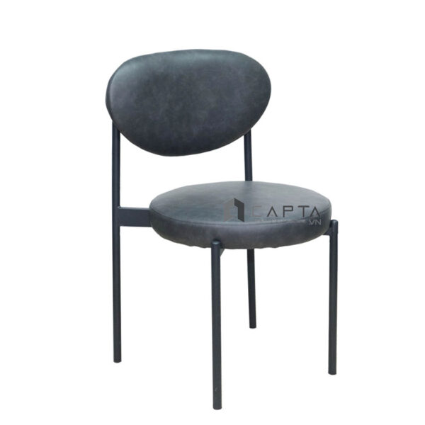 Ghế tiếp khách VERPAN-P Nội thất Capta.vn Ghế phòng ăn nệm tròn bọc da PVC màu xám có chân sắt sơn tĩnh điện màu đen
