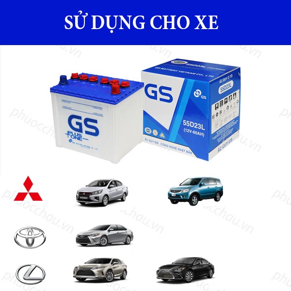 Bình Ắc Quy Nước 12V-60Ah, Ắc Quy Ô Tô GS 55D23(L)