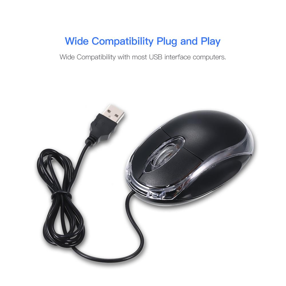 Wired Mouse 800DPI Optical Mini Portable Mobile Mouse with USB Port 3 Buttons for PC Laptop Desktop Fit for Left/Right