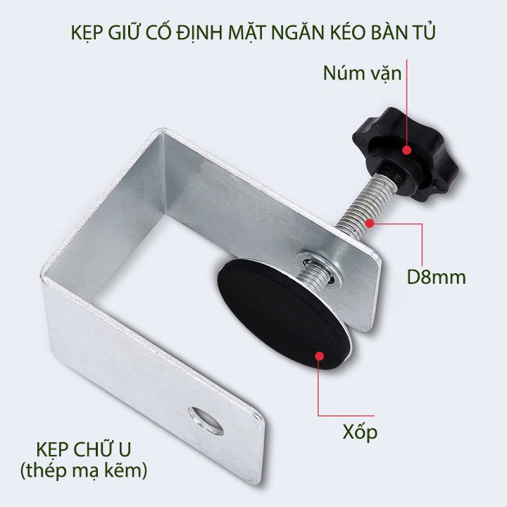 Kẹp cố định mặt ngăn kéo tủ, giúp dễ dàng lắp đặt và chính xác