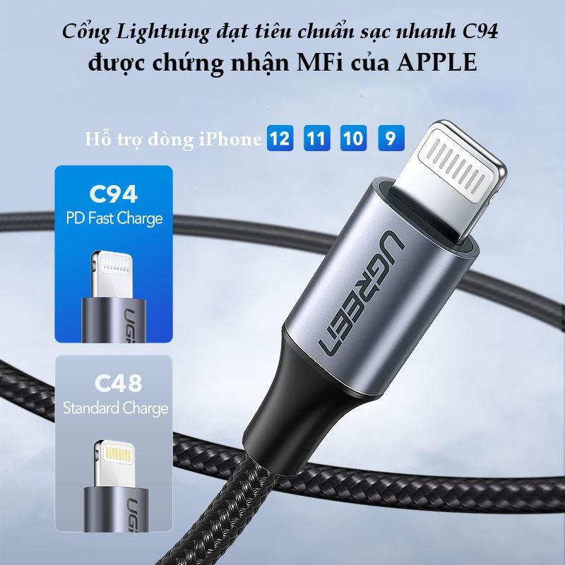 KCáp sạc nhanh USB Type C sang Light_ning MFI UGREEN US304 US305 - Sạc nhanh PD cho iPhone 12 / iPhone 11 dài 0.25m - 2m - Hàng Nhập Khẩu