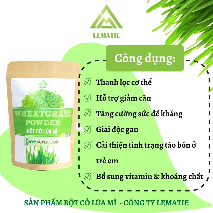 Bột cỏ lúa mì sấy lạnh nguyên chất Lematie (100g) + tặng bình thủy tinh, detox, giảm cân, eat clean, chứng nhận ATVSTP