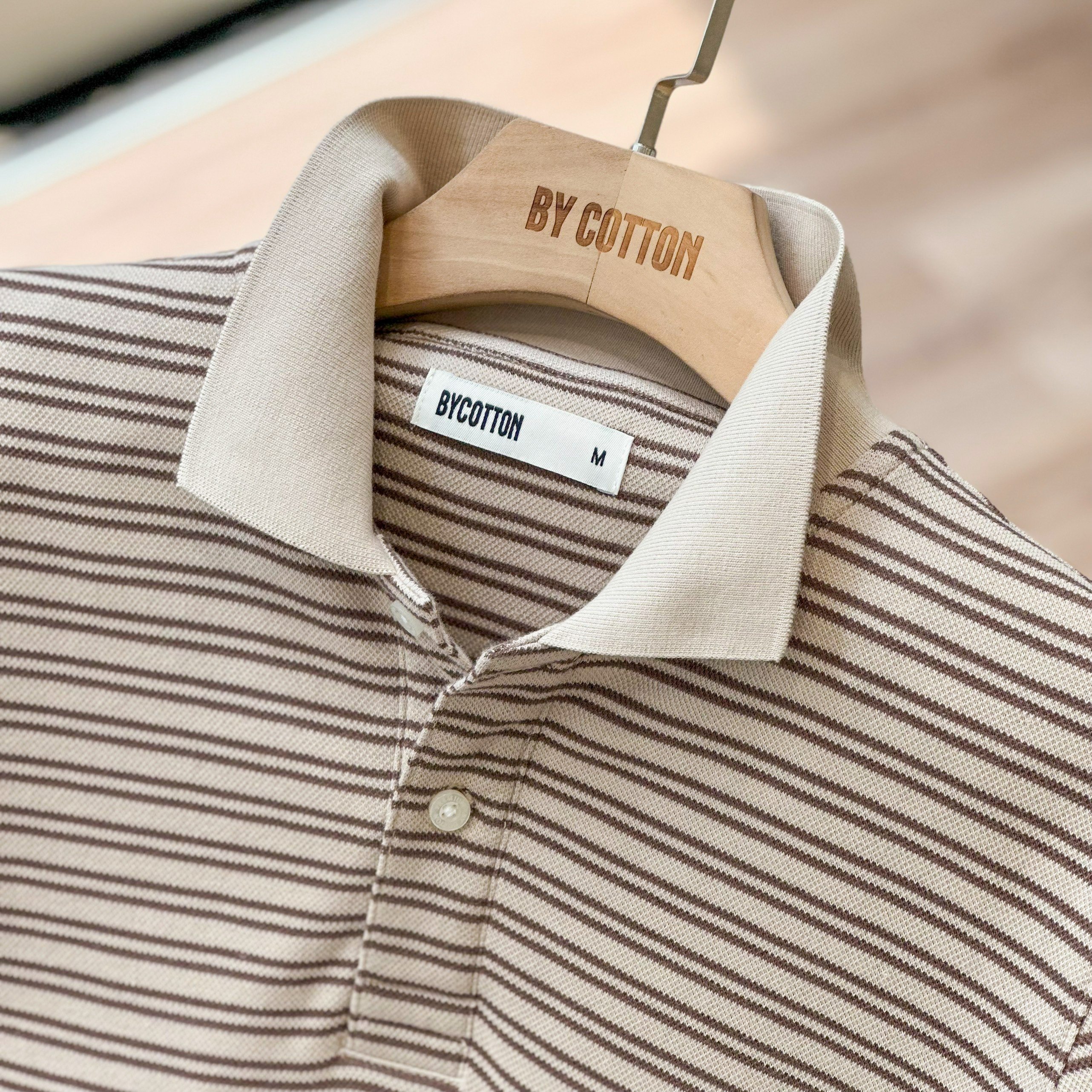 Áo Thun Nam Cao Cấp Polo Sọc Begie Nhí BY COTTON
