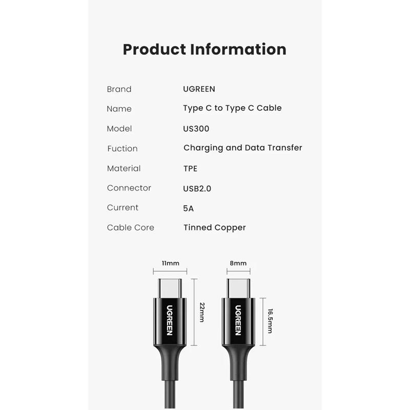 Cáp Sạc USB Type C 2.0 Male To Type C 2.0 100W 5A Dài 1.5M | Cáp Dữ Liệu Usb-c 20528 | Tốc độ Truyền Data : 480Mb