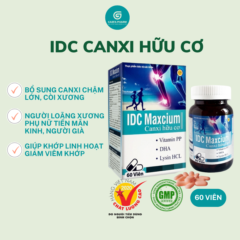 Canxi hữu cơ IDC Maxcium hỗ trợ phát triển chiều cao, giảm còi xương hữu cơ, hộp 60 viên