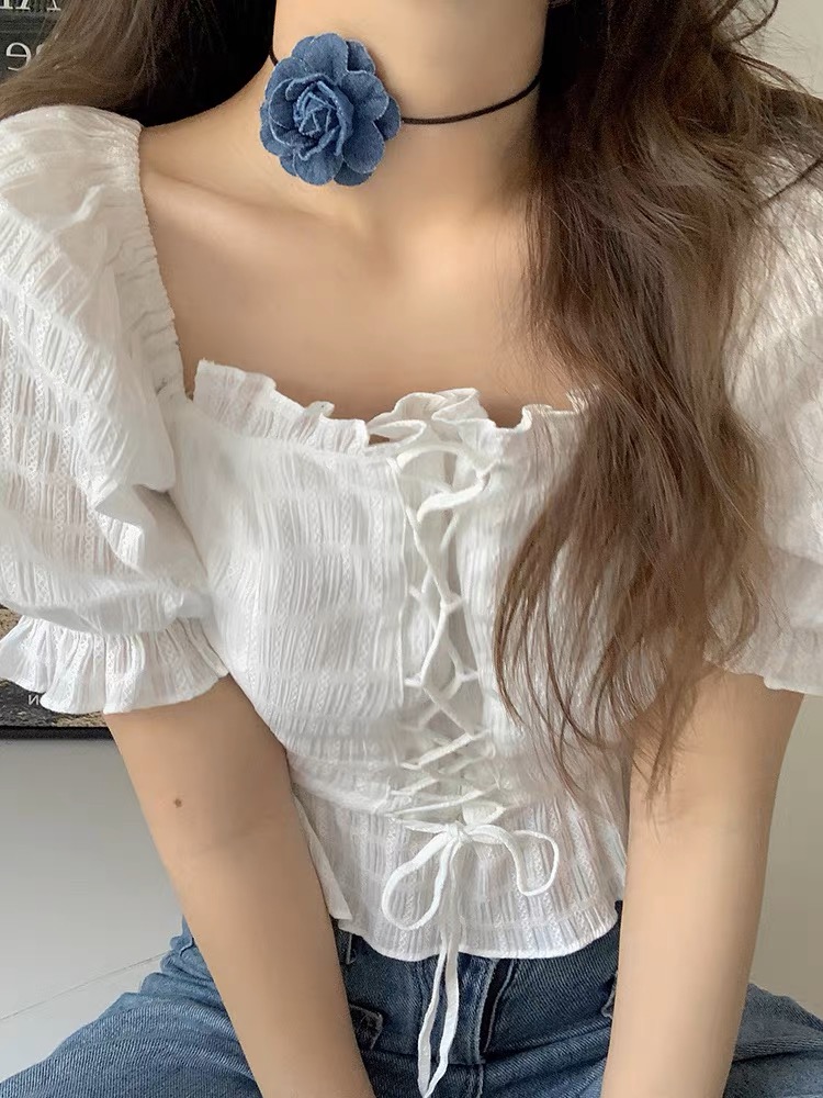 Vòng cổ chocker hoa jean cột nơ hottrend