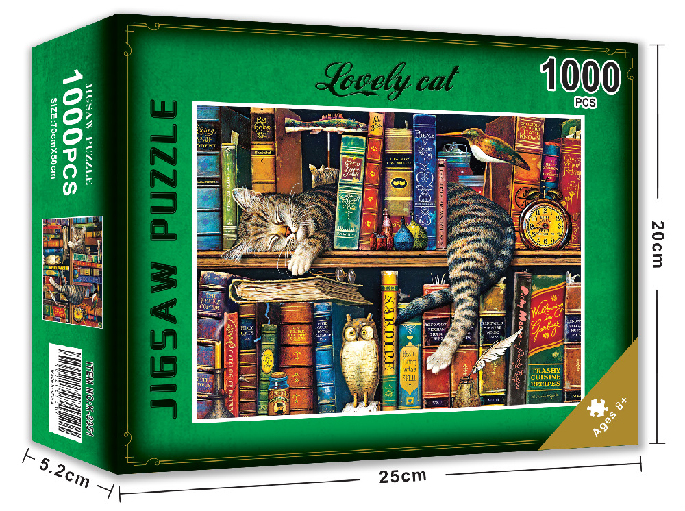 Bộ Tranh Ghép Xếp Hình 1000 Pcs Jigsaw Puzzle (Tranh ghép 70*50cm) Giá Sách Mèo Bản Thú Vị Cao Cấp