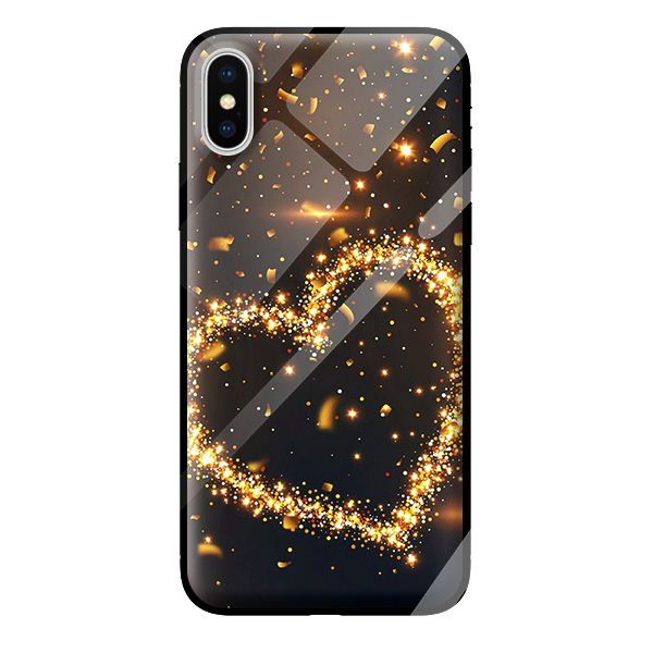 Ốp kính cường lực cho iPhone XS nền tim vàng 1 - Hàng chính hãng