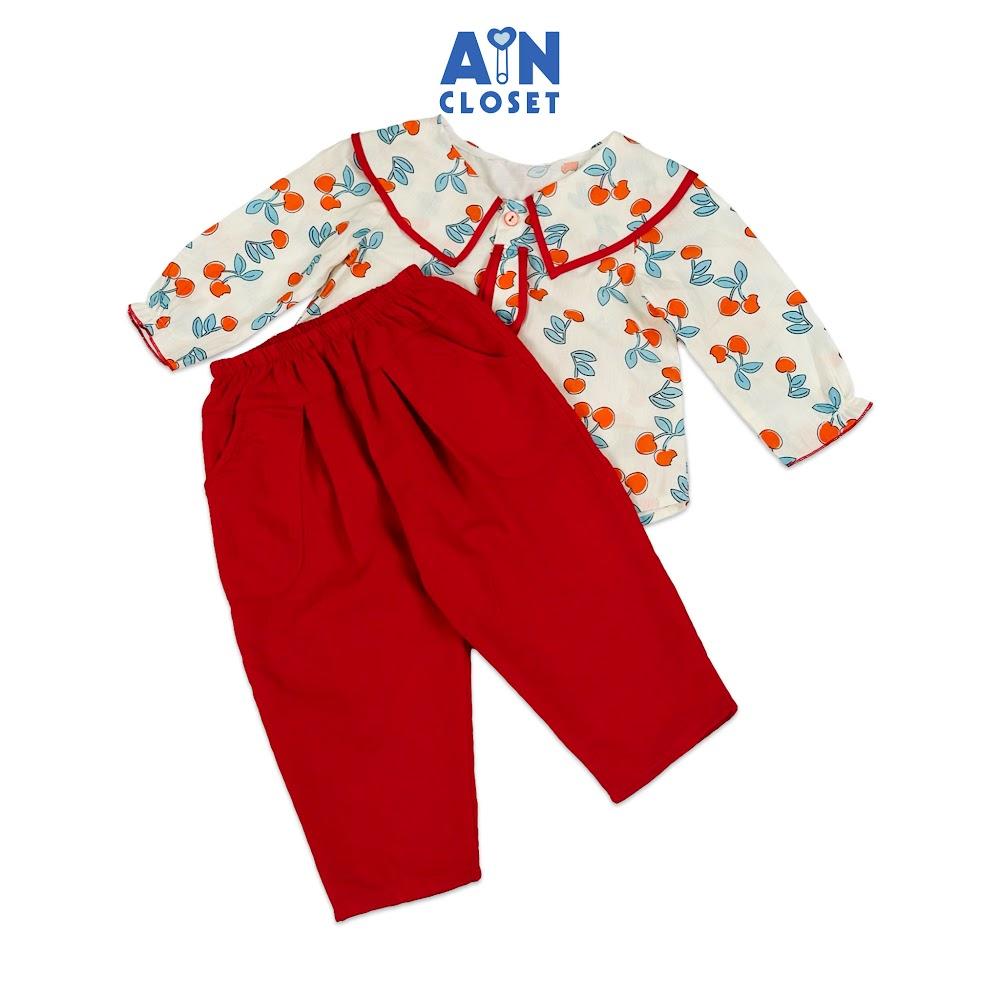 Bộ quần áo Dài bé gái họa tiết Quả Đỏ cotton - AICDBGCSHPU0 - AIN Closet