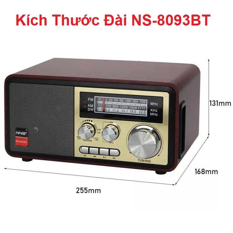 Đài Radio chất liệu gỗ bắt sóng khỏe, điều khiển từ xa, nghe nhạc Bluetooth, USB, điện 220V NNS 8093BT-Hàng Chính Hãng