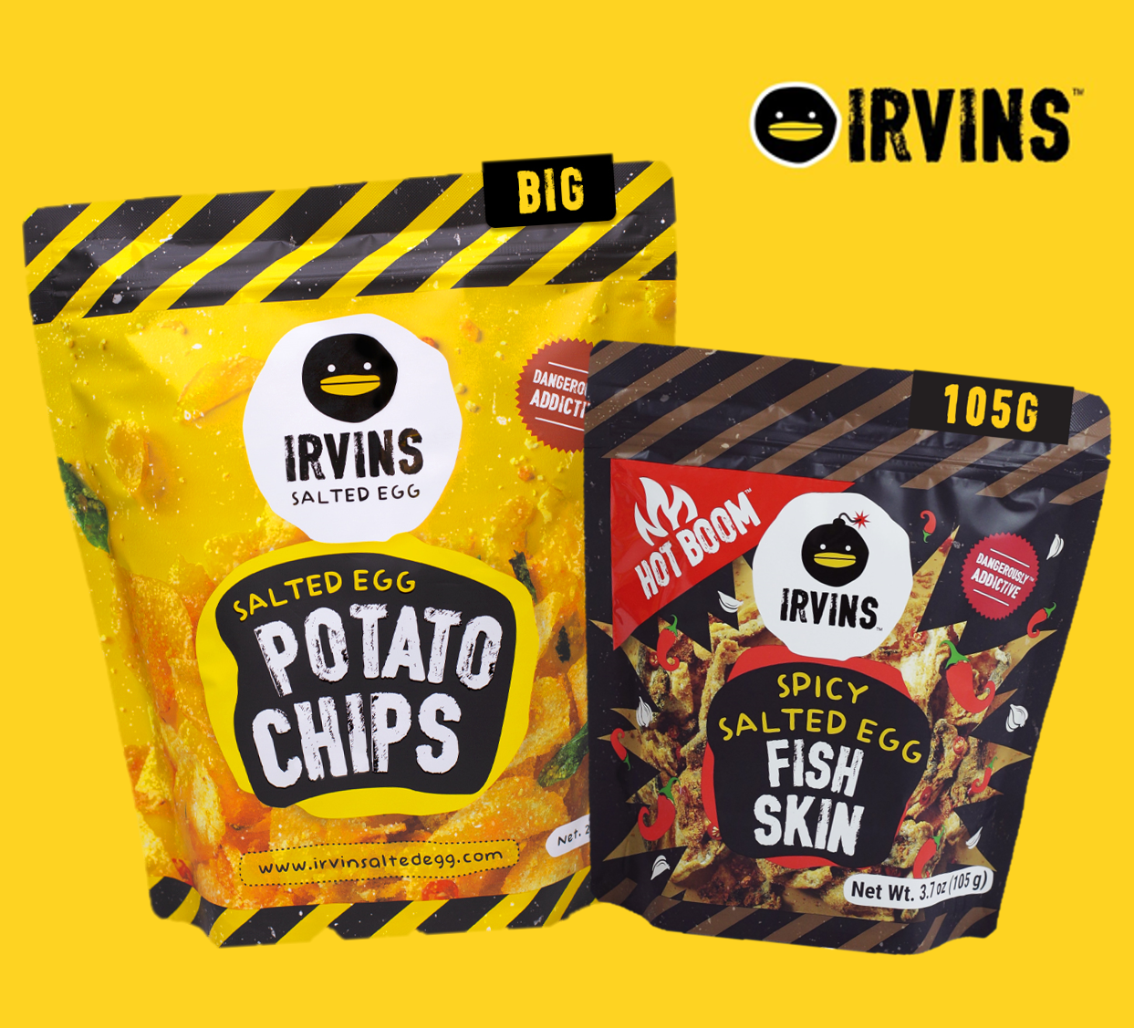 Combo IRVINS Khoai tây 230g + Da cá cay 105g - IRVINS Salted Egg Potato Chips & Hot Boom Fish Skin