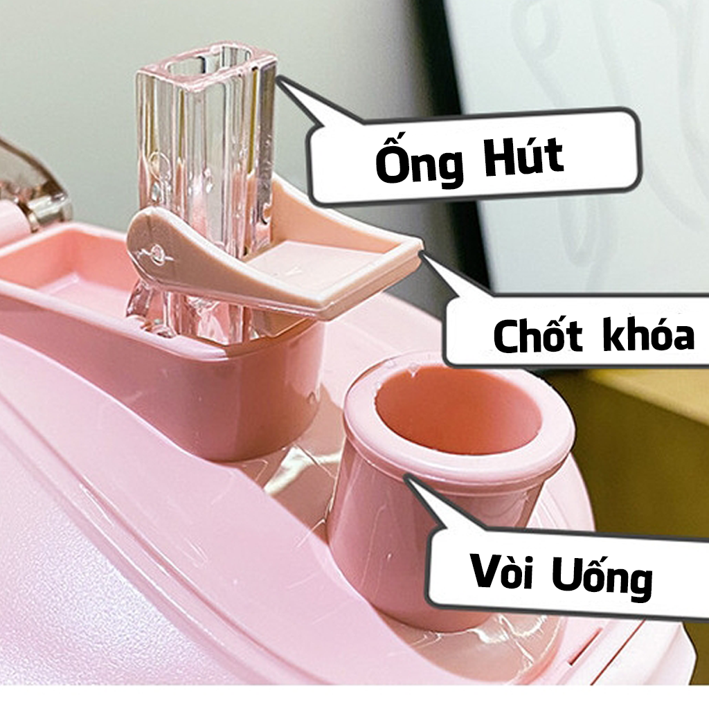 Bình Nước Cute Dung Tích 1200ml Chai Đựng Nước Có Dây Đeo Và Ống Hút Tiện Lợi