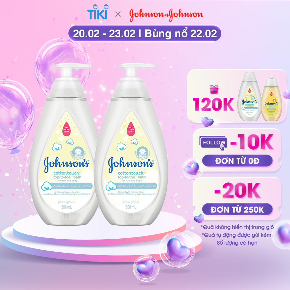 Combo 2 Chai Sữa Tắm Gội Toàn Thân Mềm Mịn Johnson' Baby Bath Cotton Touch 500mlx2