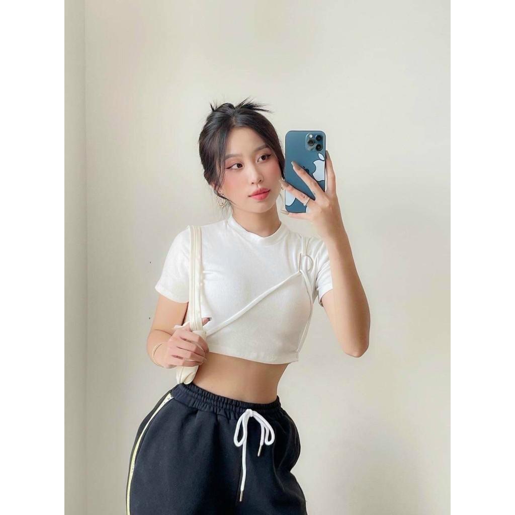 Áo croptop thun borip phối chữ D A5137