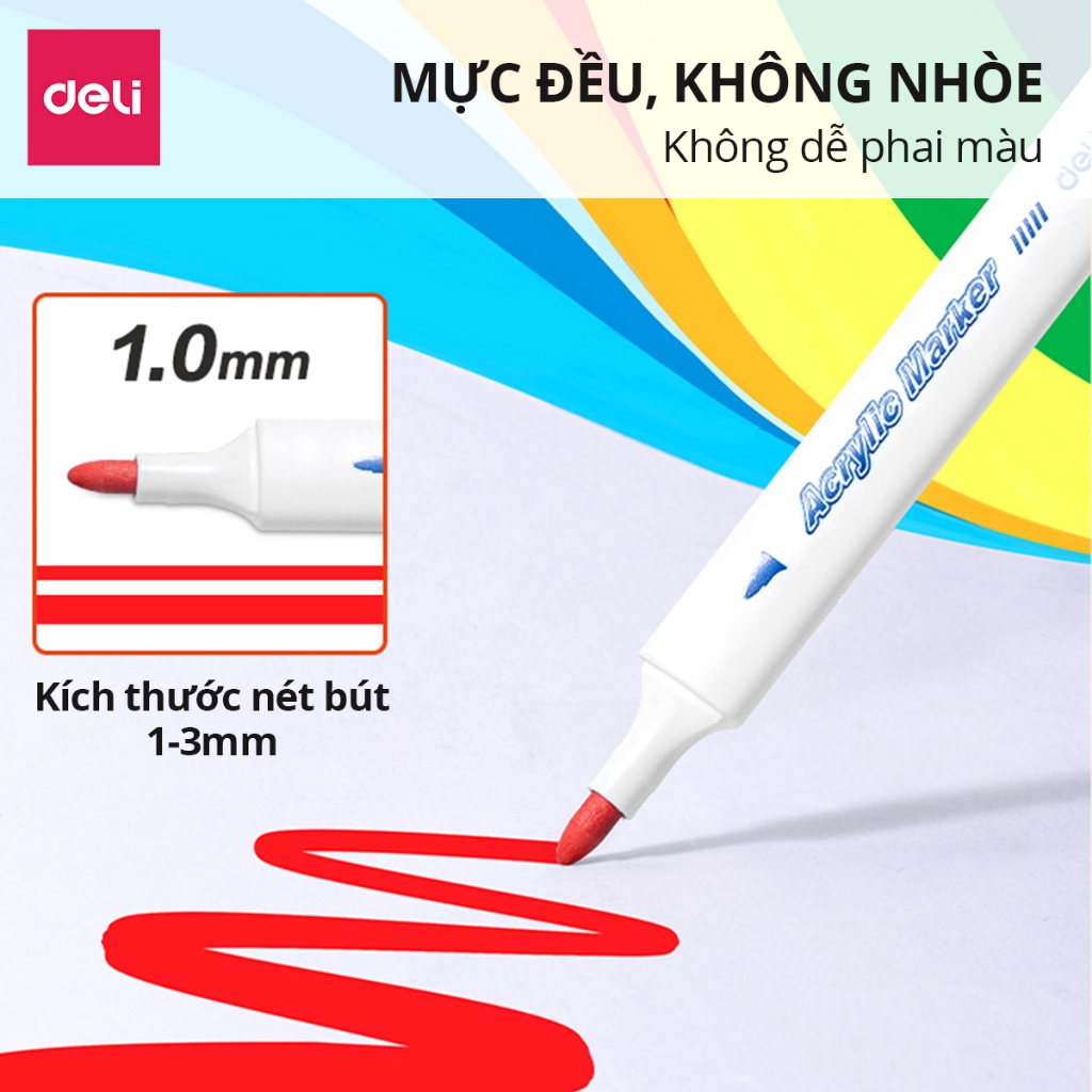 Bút Màu Acrylic Marker Túi Vải Cao Cấp Deli - Bút Sơn Màu Acrylic Tô Vẽ Trên Mọi Chất Liệu Không Thấm Nước - Đi Nét DIY
