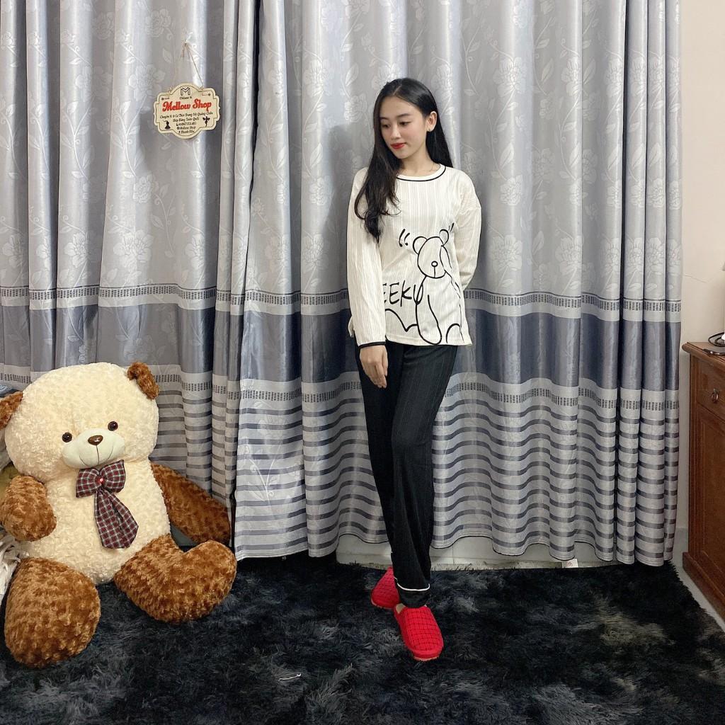 Bộ đồ ngủ, đồ ngủ nữ thu đông dài tay cotton, phong cách Hàn Quốc cực dễ thương co giãn thoải mái