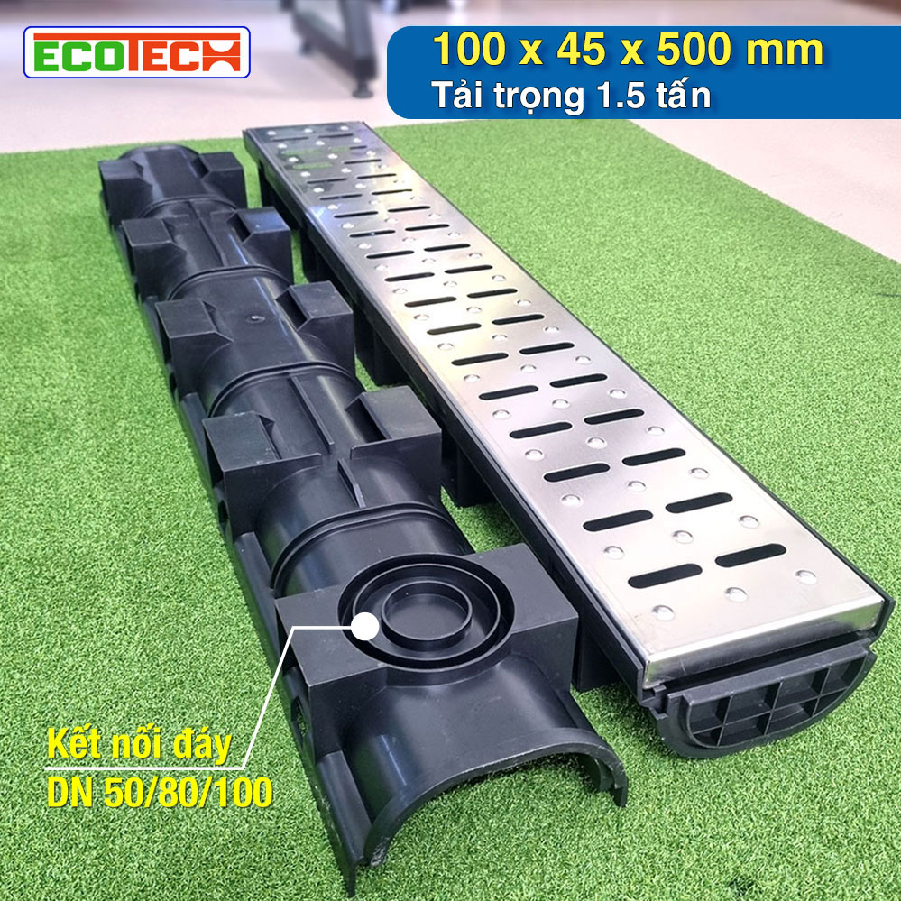 Cống rãnh thoát nước lắp ghép ECOdrain ID150-Nắp Inox304: tải trọng 3 tấn