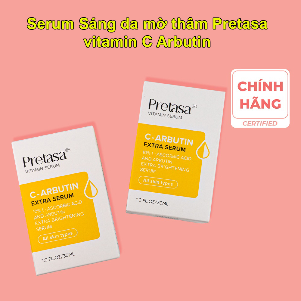 Serum Sáng da mờ thâm PRETASA vitamin C Arbutin Extra Serum - Hàng Chính Hãng