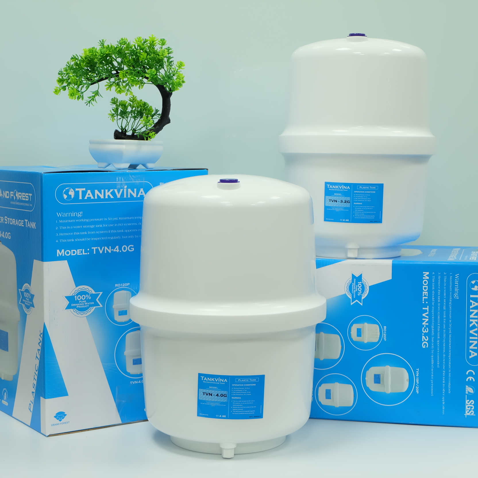 Bình áp máy lọc nước RO Tankvina 4G (10L), bao gồm van xả áp, van bảo vệ, cho tất cả máy lọc nước, Hàng chính hãng