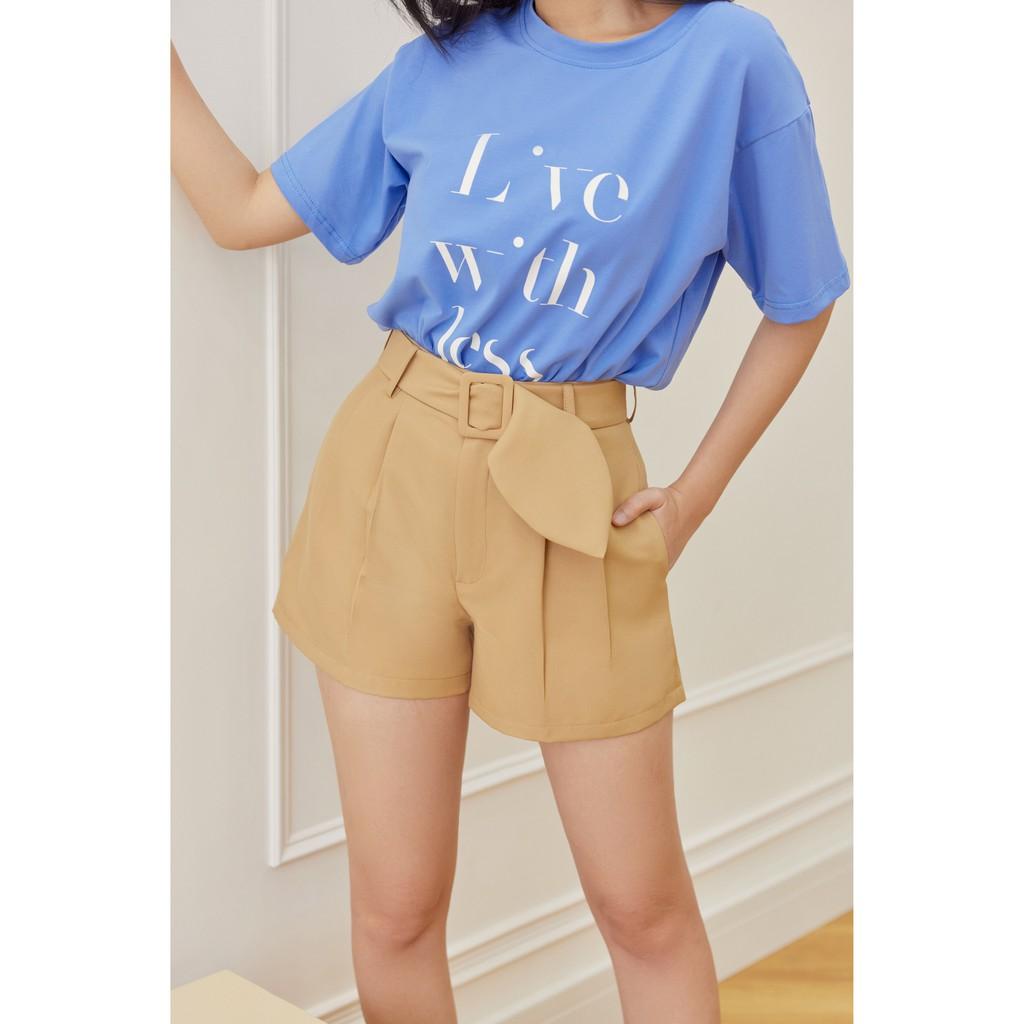 Quần Short Phối Thắt Lưng Màu Nâu EDINI - S142