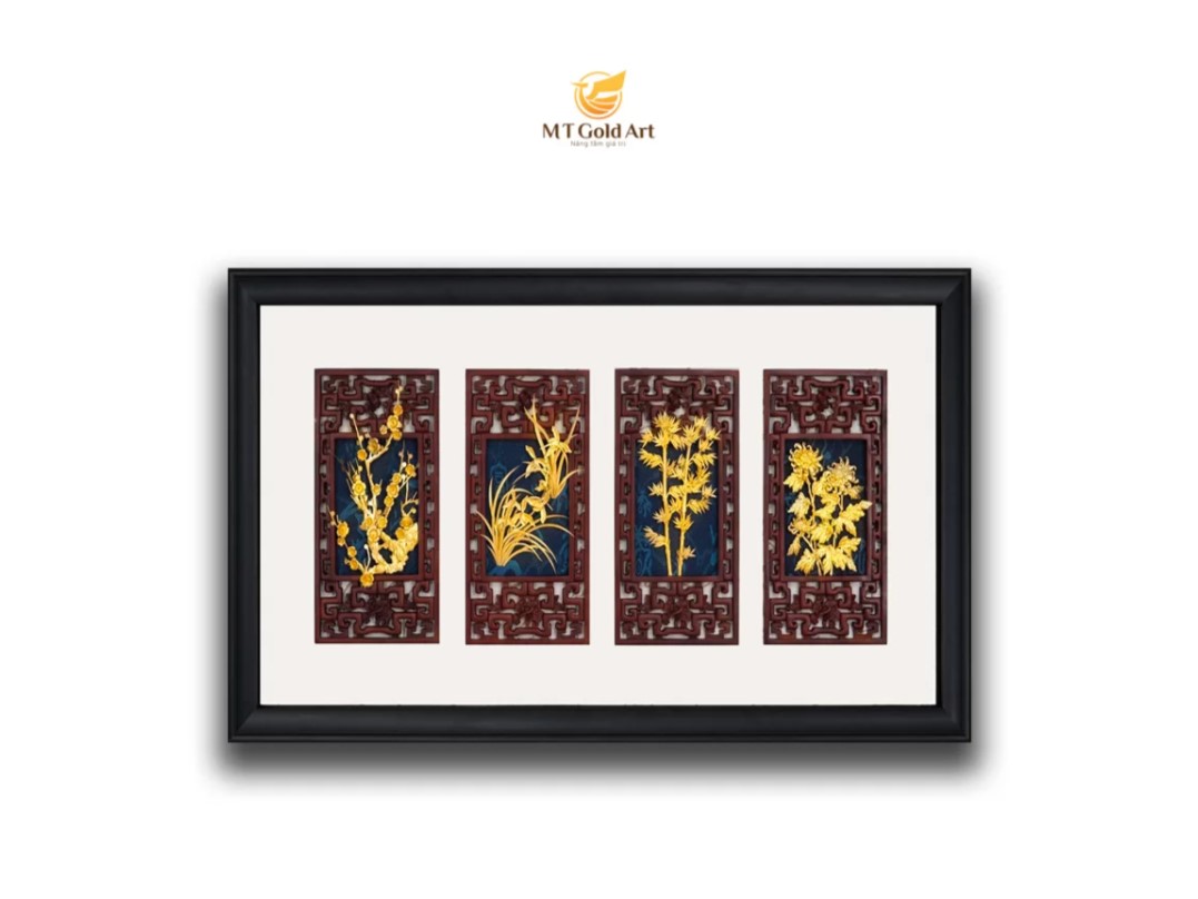 Tranh tứ quý dát vàng 24k MT Gold Art- Hàng chính hãng, trang trí nhà cửa, quà tặng dành cho sếp, đối tác, khách hàng, sự kiện.