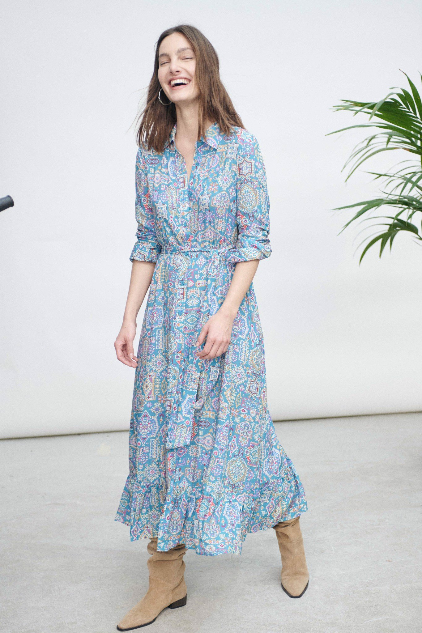 Đầm Maxi Sơ Mi Tay Dài Cotton Luna Llena LN167QT37-BU