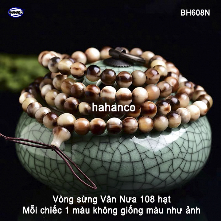 Chuỗi vòng tay/vòng cổ bằng sừng vân nưa 108 hạt/8mm (BH608N) Mang lại May Mắn - Tài Lộc