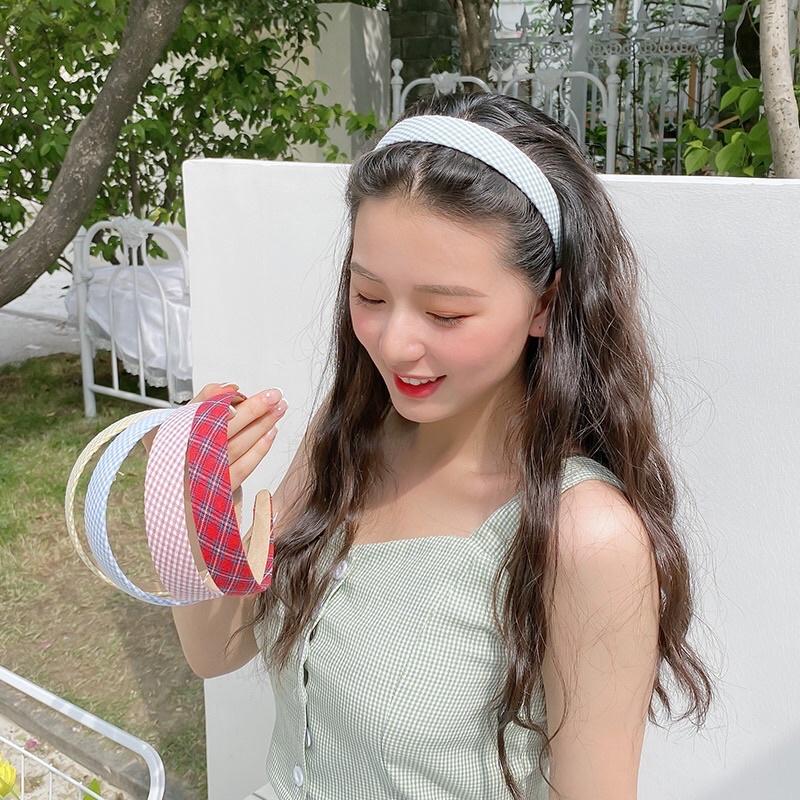 Băng đô cài tóc hoạ tiết hoa/ caro/ màu trơn phong cách Hàn Quốc dễ thương dành cho nữ