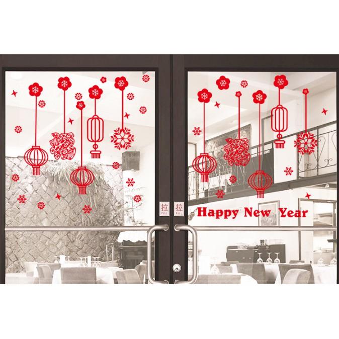 Decal trang trí Tết - Rèm dây lồng đền sợi đỏ
