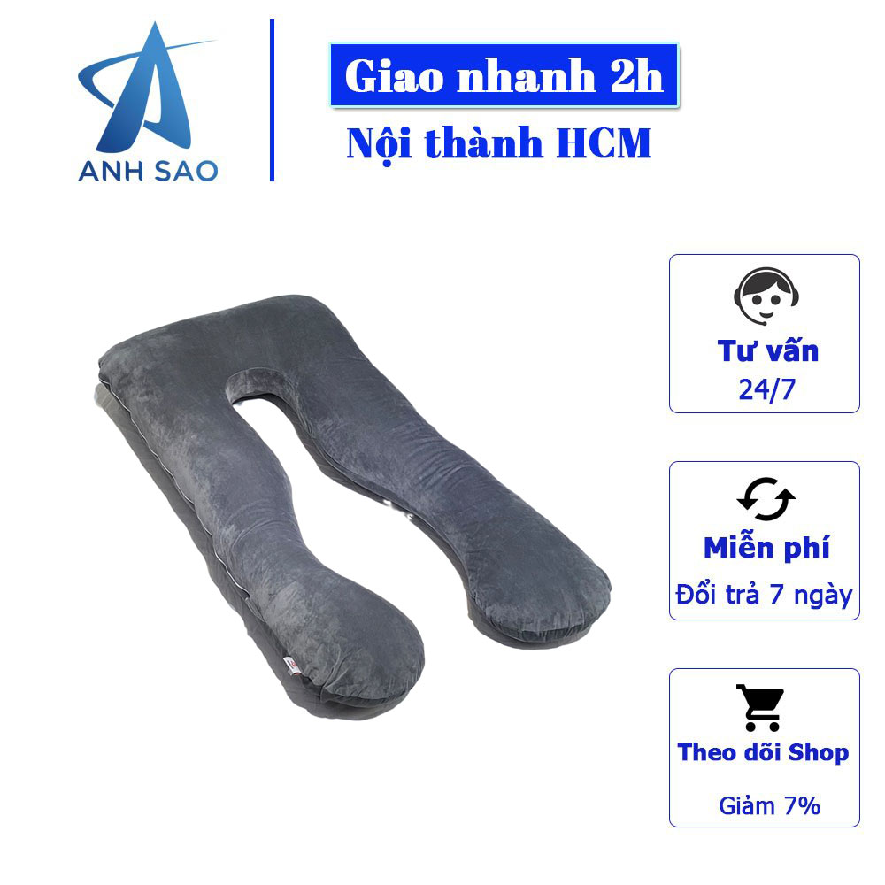 Gối chữ U cho bà bầu vải nhung mềm mịn cao cấp A kích thước 70 x 145 x 15 cm - giao mẫu ngẫu nhiên