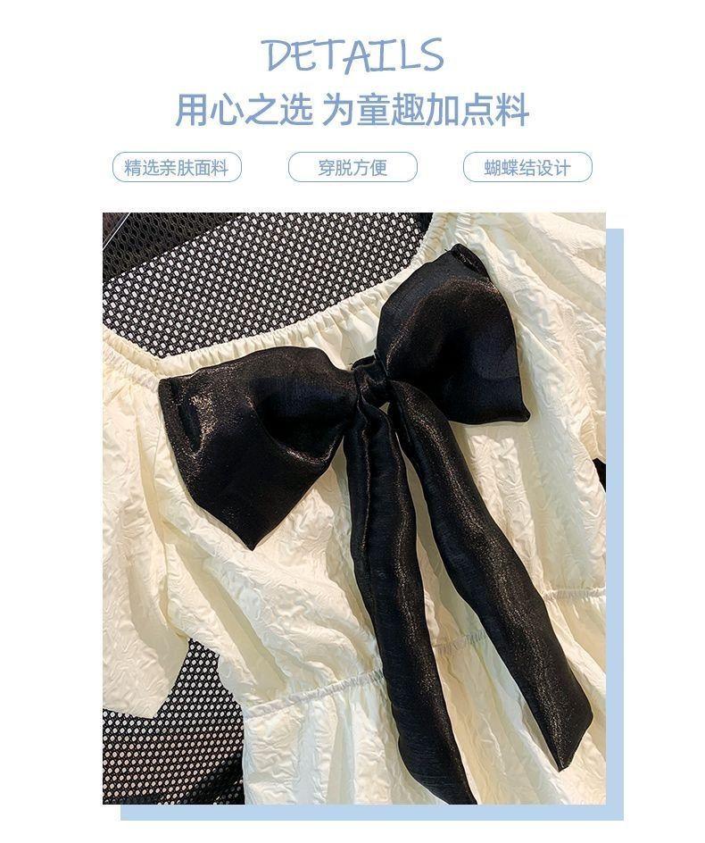 DONGSHOP HOT Cô gái bong bóng nước ngoài tay áo đầm mùa hè 2023 Hàn Quốc trẻ em Bowknot váy công chúa váy mùa hè