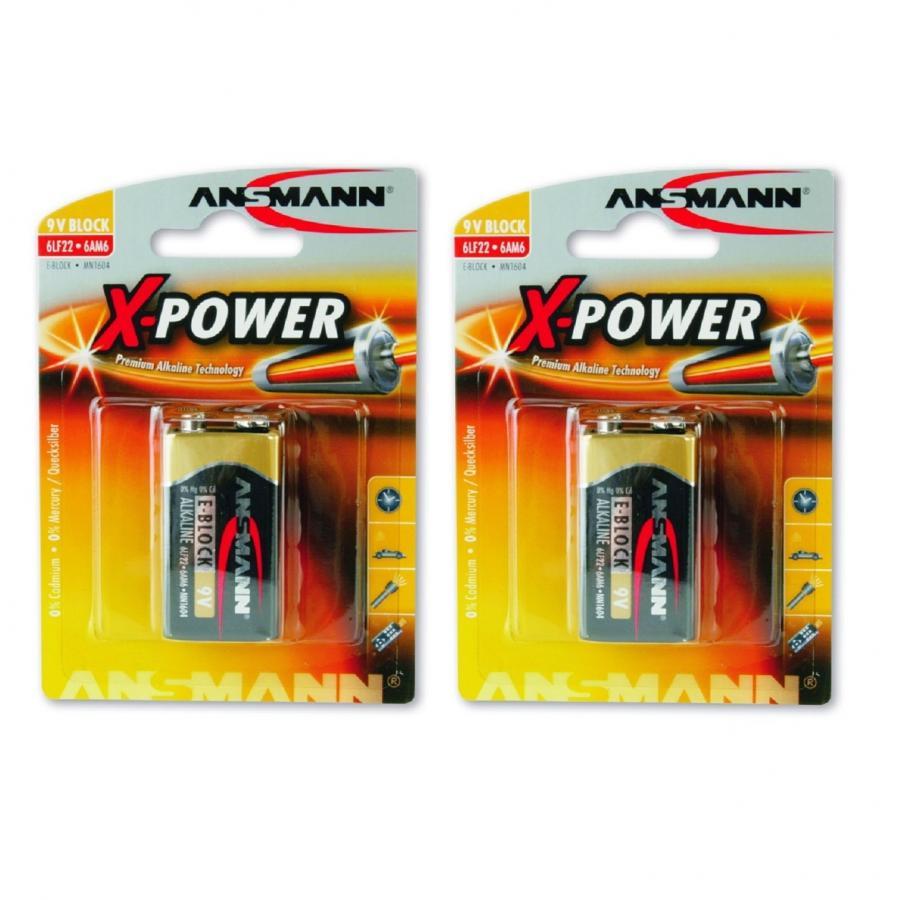 2 Vỉ pin vuông 9V (E-block) X-Power ANSMANN ALKALINE﻿ - Hàng Nhập Khẩu