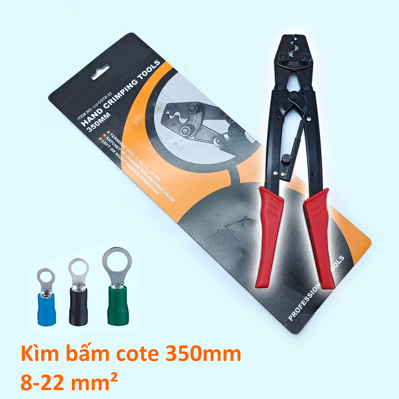 Kìm bấm cote cộng lực 350mm số 22 cho dây 8 - 22 mm², lõi tối đa Φ5.3mm