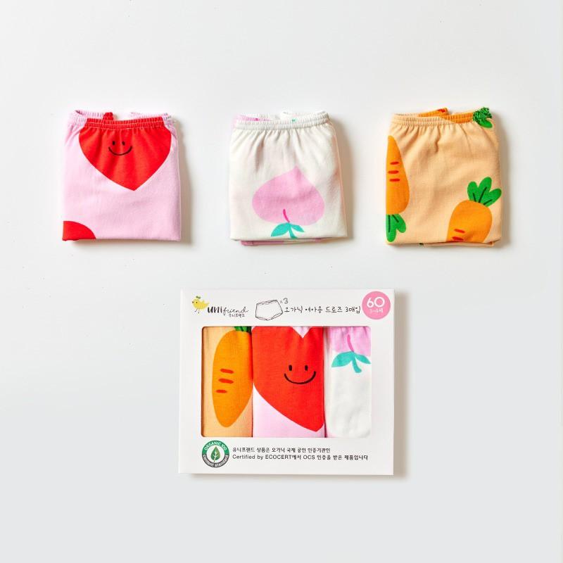 Set 3 quần chip đùi cho bé gái U6007 - Unifriend Hàn Quốc, Cotton Organic