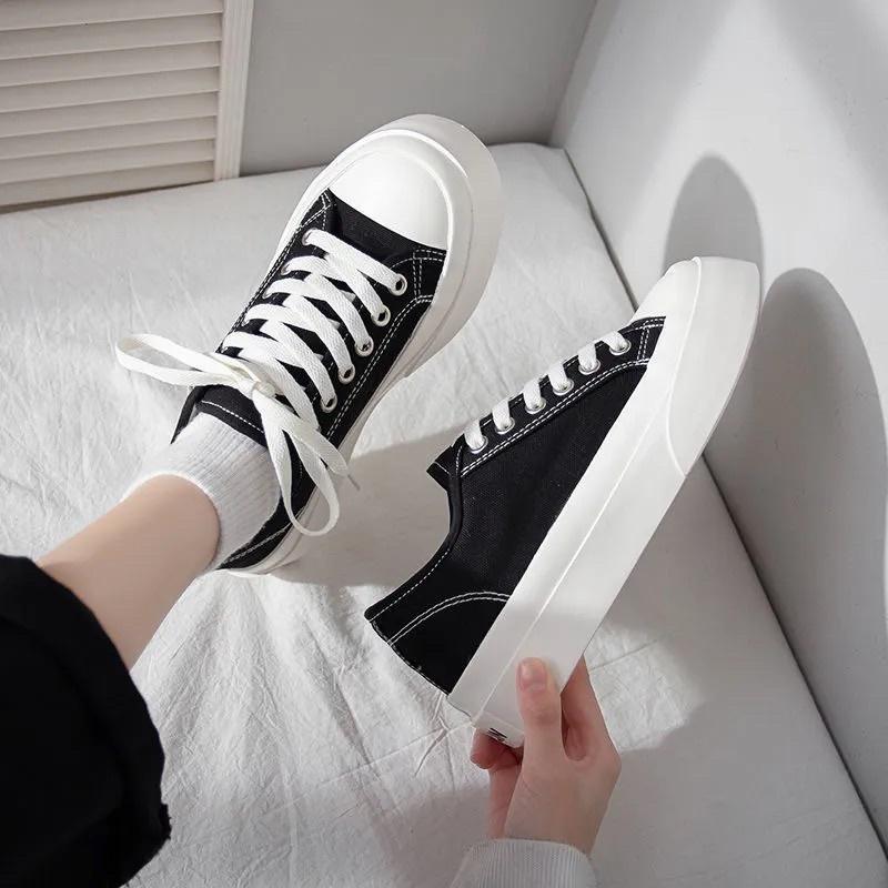 Giày Thể Thao Nam Nữ Sneaker Màu Đen Xanh Trắng Hồng Basic Độn Đế Chất Vải Phong Cách Ulzzang Hàn Quốc Đủ Size Loại 1