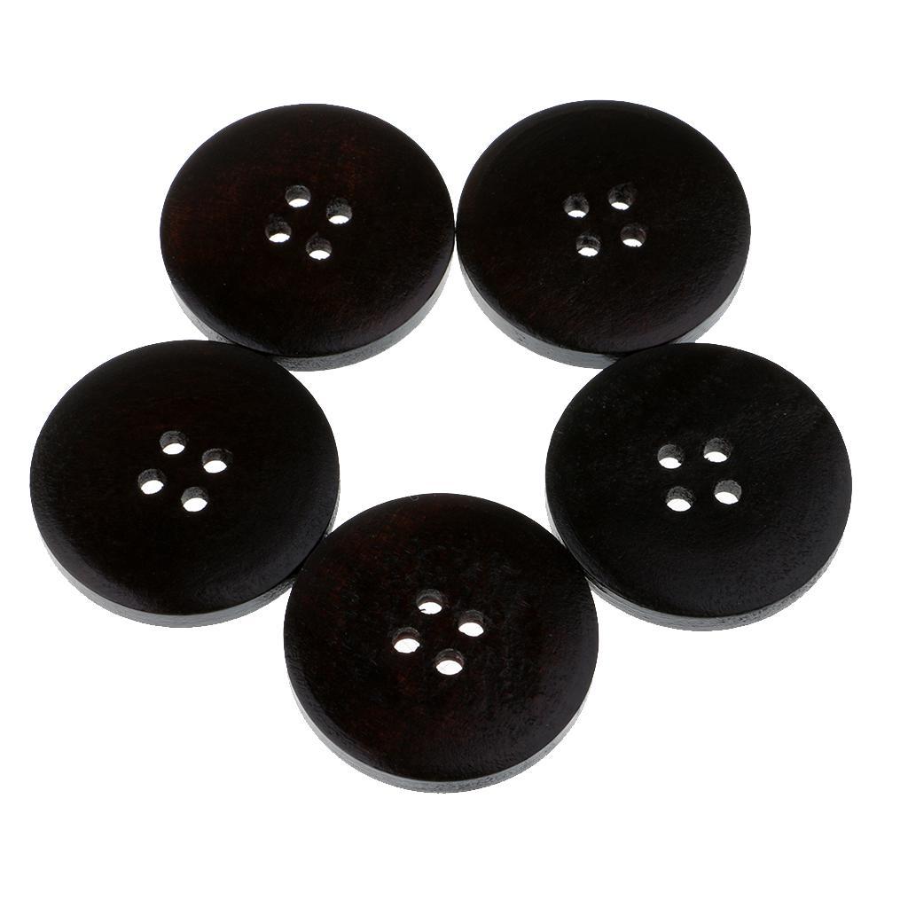 20pcs Round 4 Holes Wood Wooden Buttons for DIY Sewing Black
