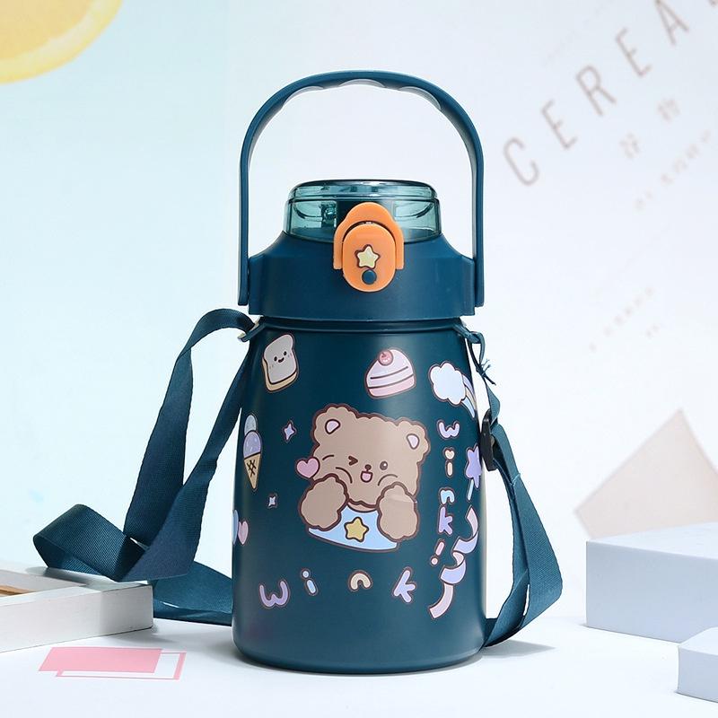BÌNH NƯỚC GIỮ NHIỆT LÕI INOX 304 KHÔNG GỈ AN TOÀN ĐÁNG YÊU CÓ ỐNG HÚT TẶNG KÈM STICKER DÁN NGỘ NGHĨNH