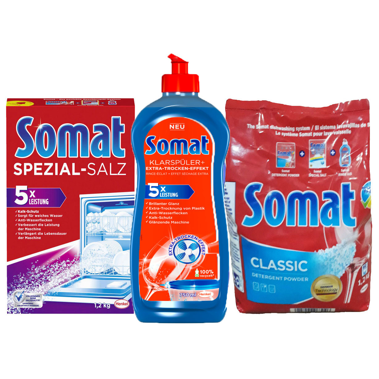 Combo Bột rửa bát somat 1.2kg + muối rửa bát somat 1.2kg + nước rửa Bát somat 750ml giúp làm bóng và khô dùng cho máy rửa bát nhập khẩu đức