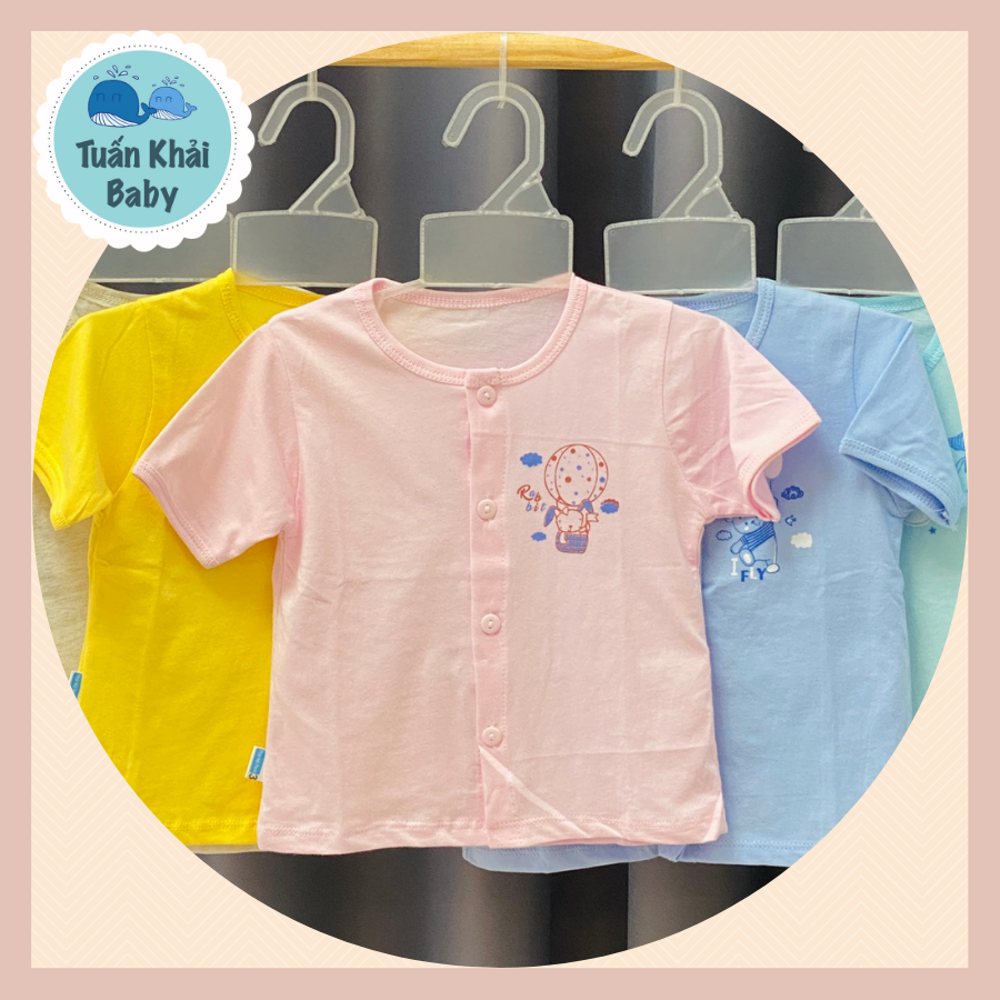 Combo 5 áo sơ sinh cotton tay ngắn màu cài nút giữa Thái Hà Thịnh - Size 1-5 cho bé sơ sinh -12kg