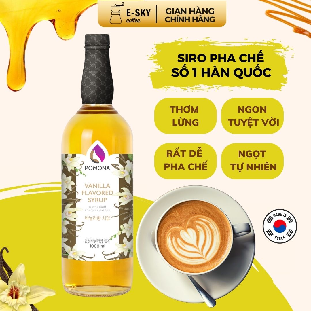 Siro Vani Pomona Vanilla Syrup Nguyên Liệu Pha Chế Hàn Quốc Chai Thủy Tinh 1 lít